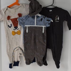 Three different Pajamas and Onesies 3-6 M